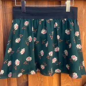 Floral Rose Green A-Line Mini Skirt flowy feminine romantic flower vintage charm
